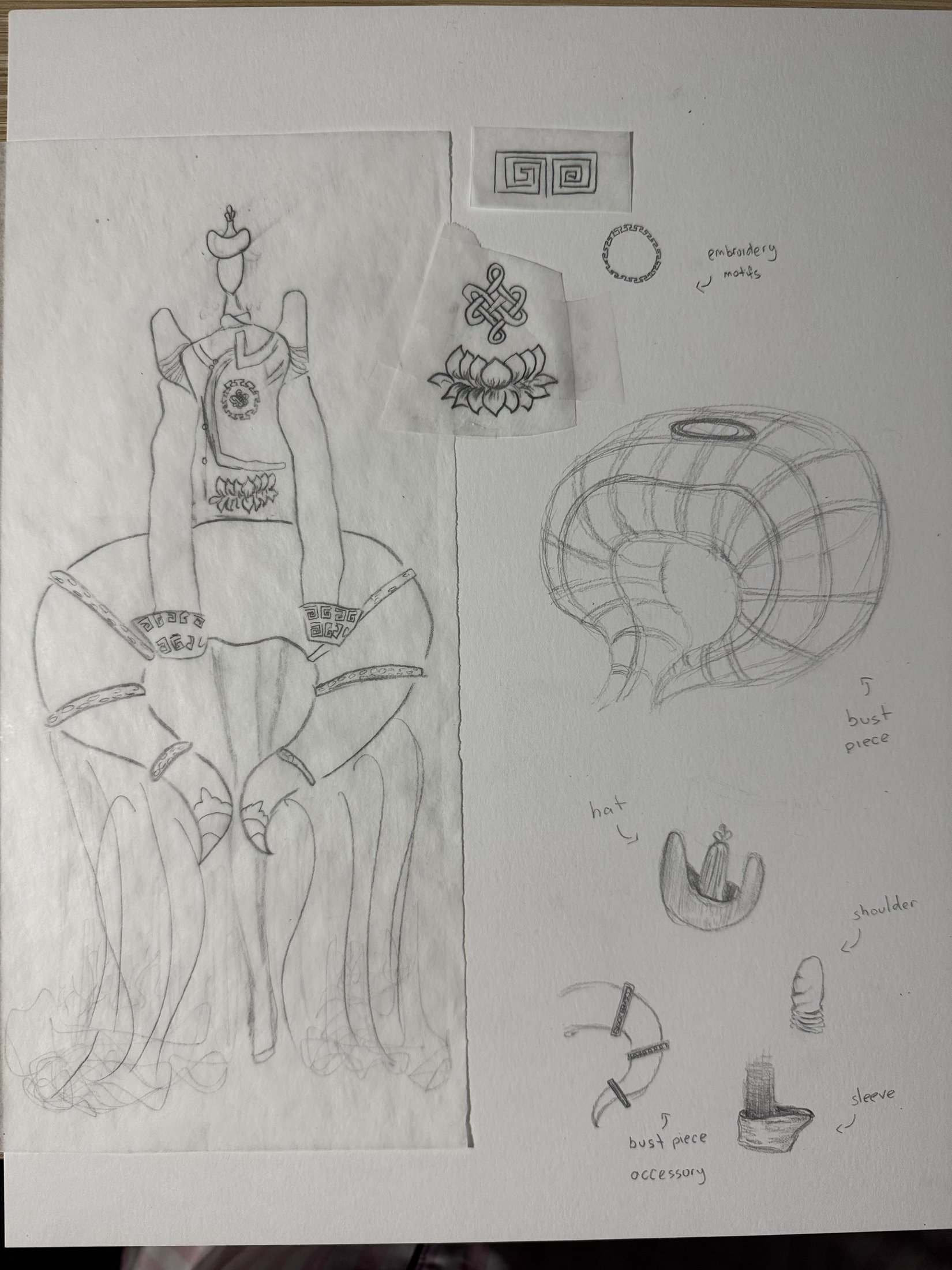 Graphite garment development sketches
