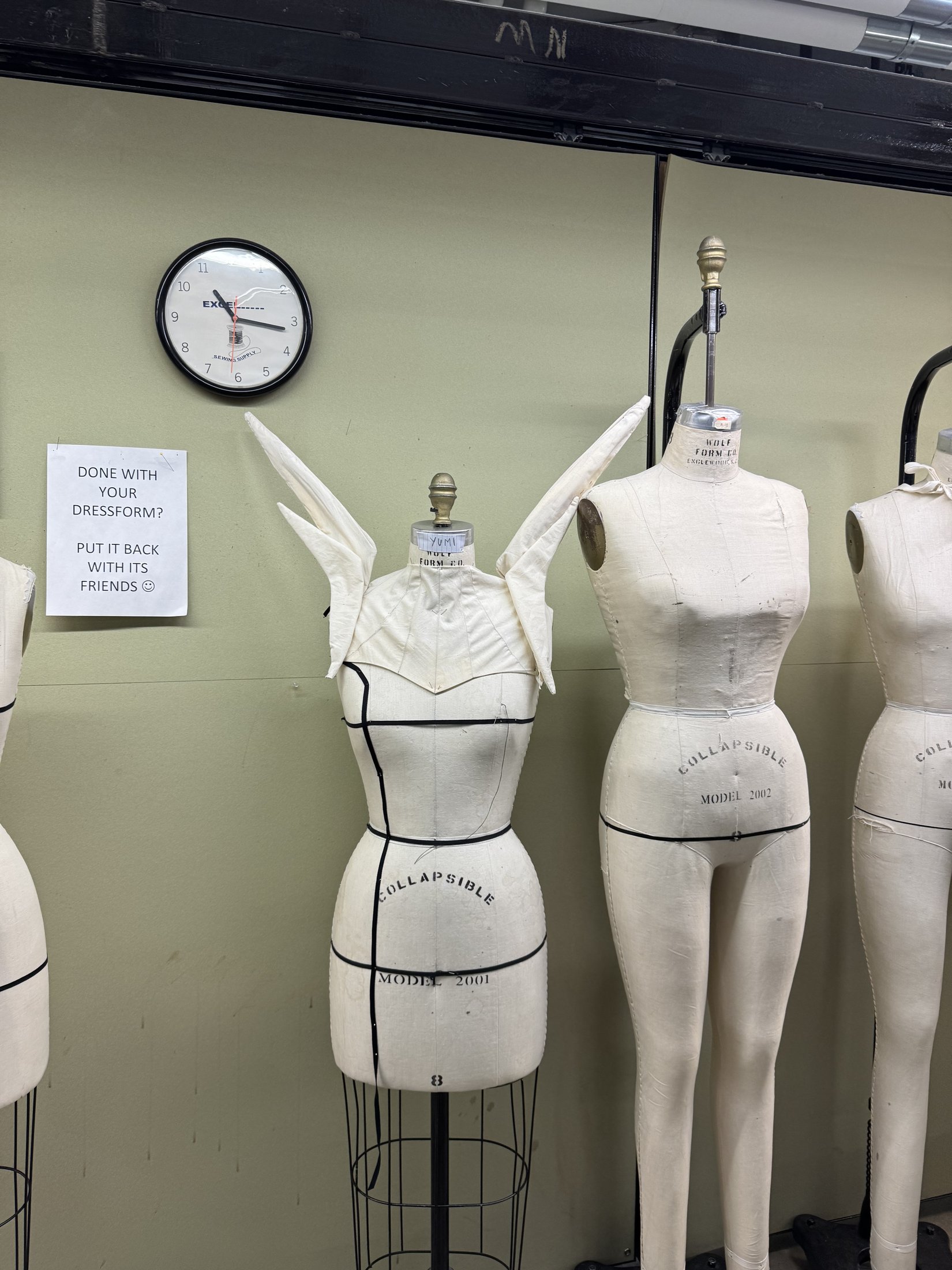 Dress form with the completed angular shoulder study