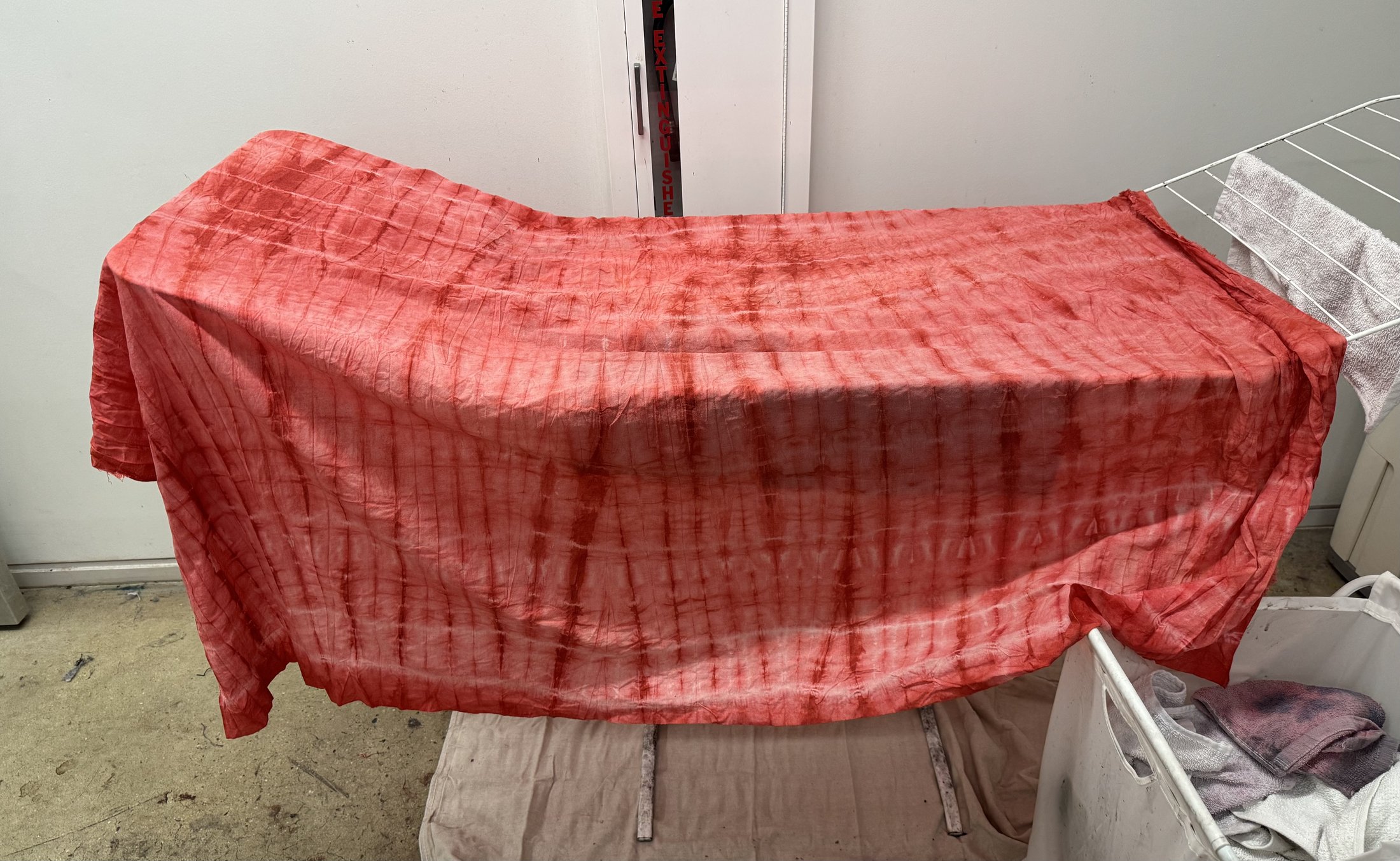 Pink fabric after dyeing