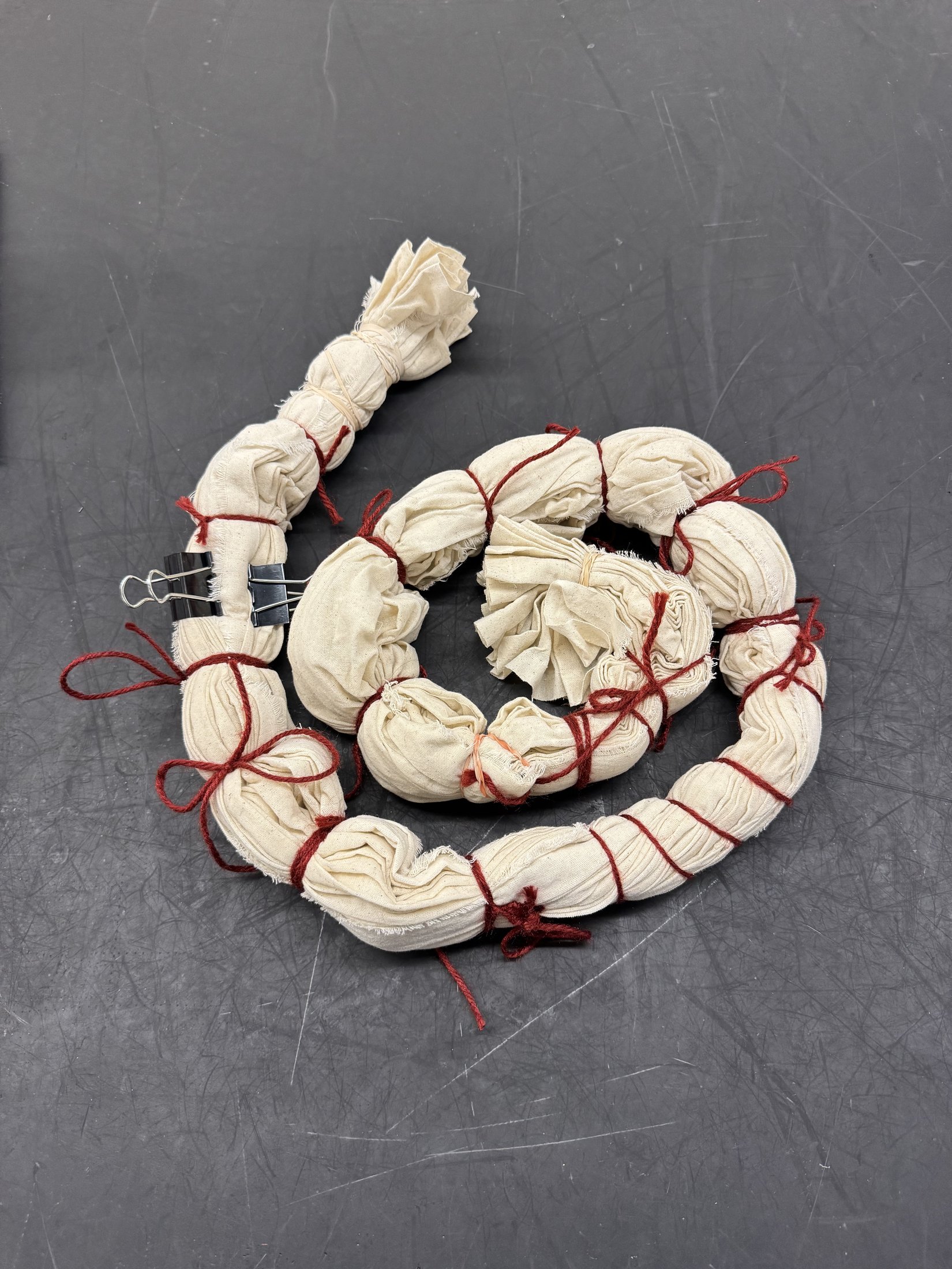 Tied fabric prepared for dyeing